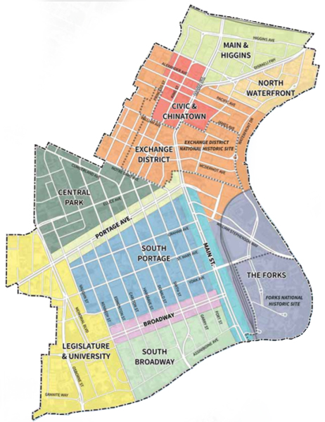 Map of the downtown areas covered by CentrePlan 2050