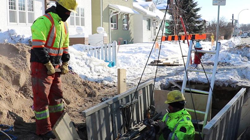 City of Winnipeg crew repairing a water main break
