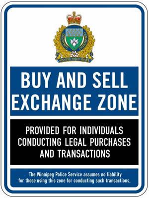 Buy and sell exchange zone signage that can be found at any of the four district stations