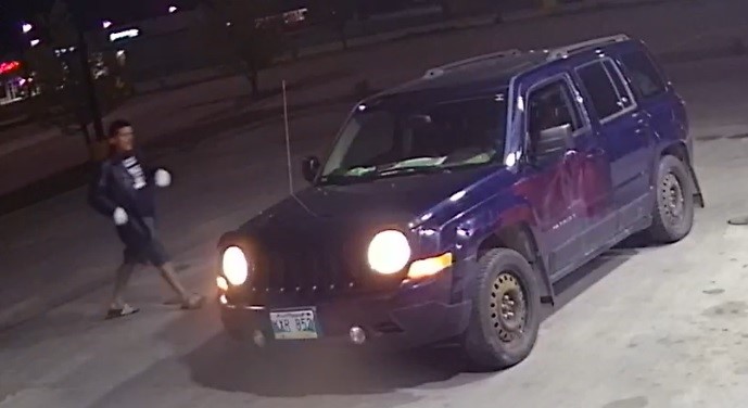 The vehicle, a blue 2012 Jeep Patriot with Manitoba licence plate KXR 852