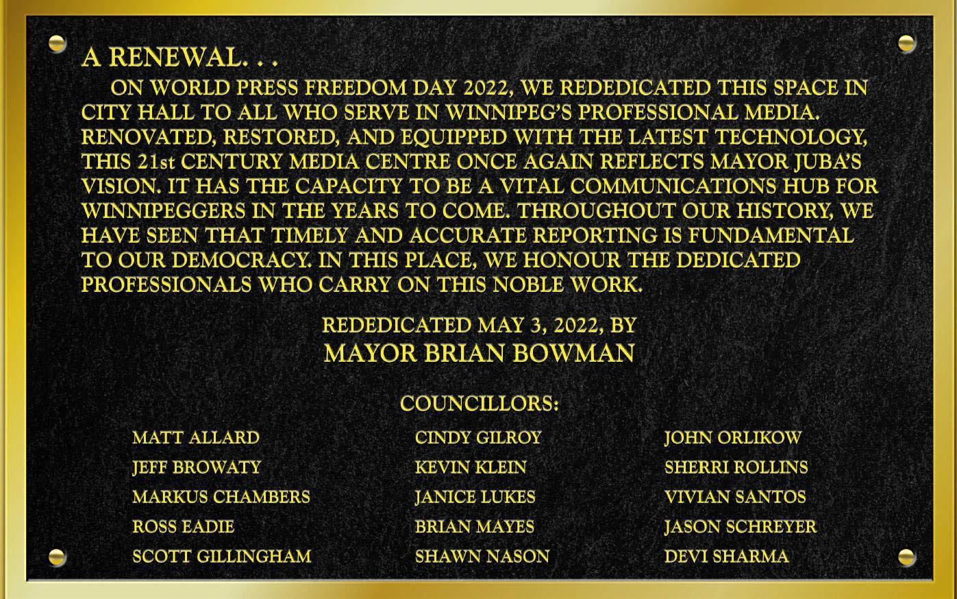 Rededication New Plaque