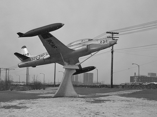 Original T-33 jet plane installed in Woodhaven Park 