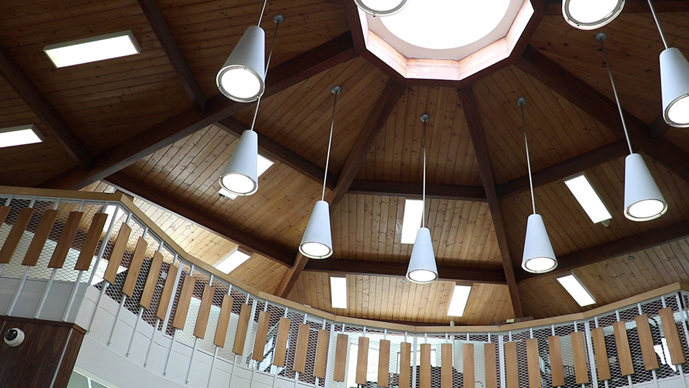 Ceiling at the renovated St. Vital Library featuring new skylights
