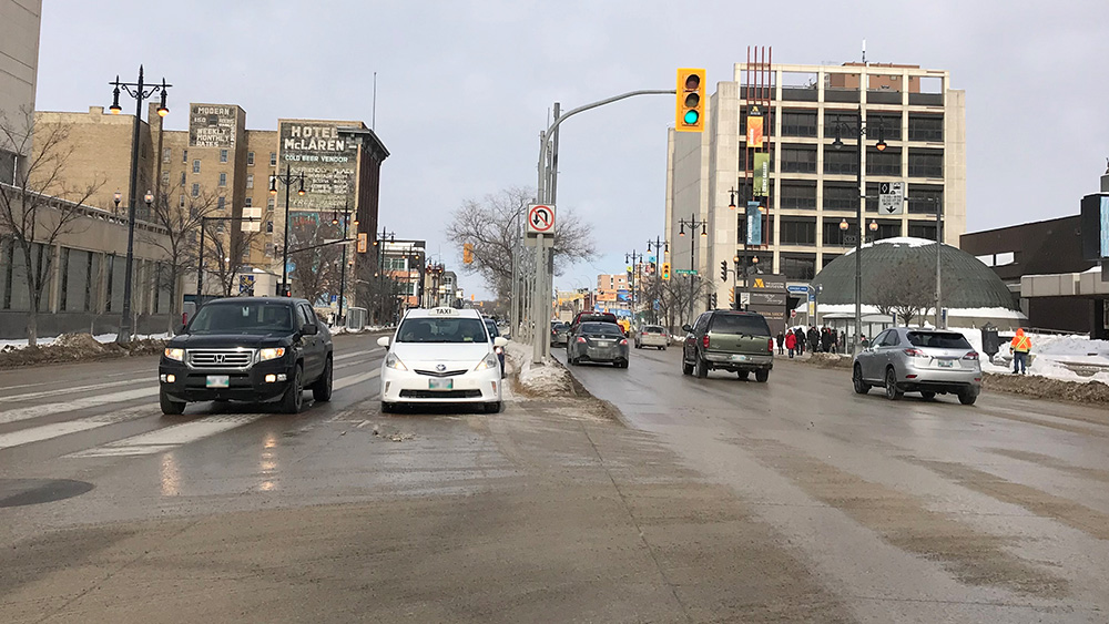 Traffic on Main Street in Winnipeg