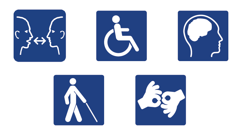 Icons of accessibility barriers customers may face