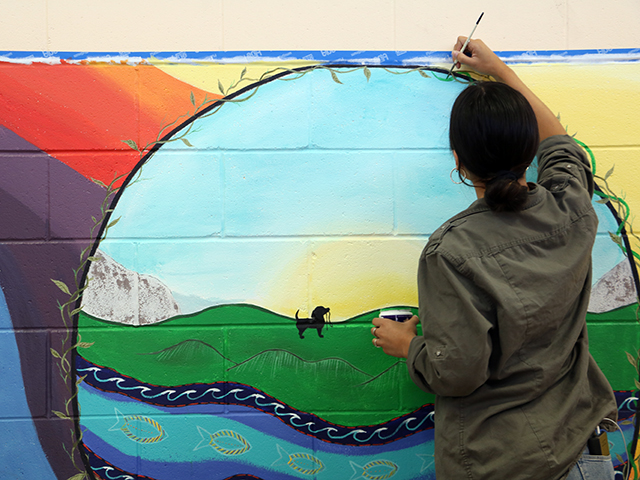 Local Artist Emily Marcial Mural In Progress