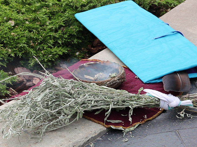 Picture of medicines used to smudge the gardens at City Hall.