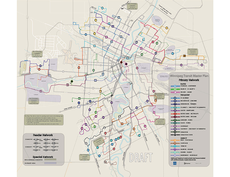 Winnipeg Transit Master Plan in an image about proposed Primary Network