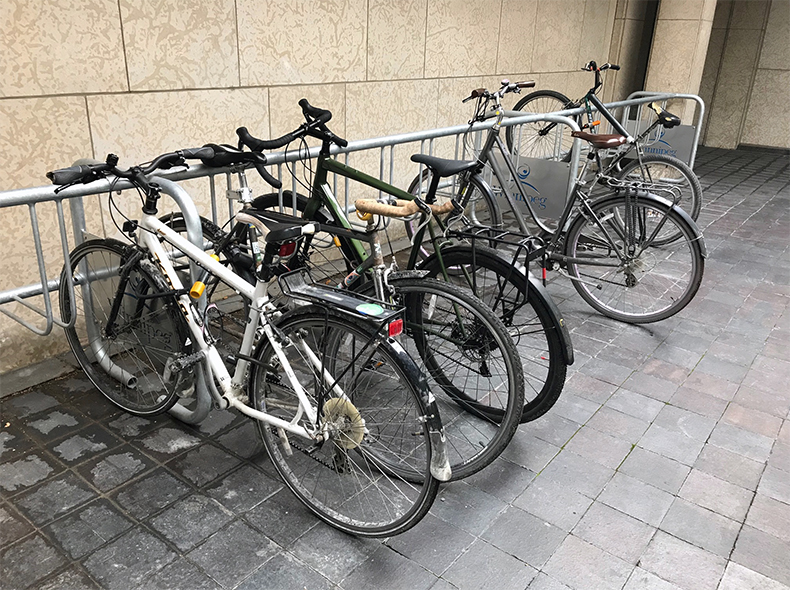 Bicycles in a bike rack