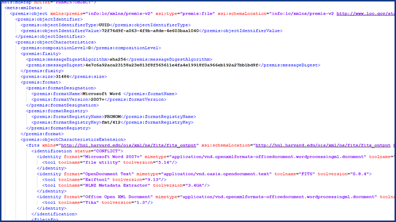 screenshot of xml code describing meta data
