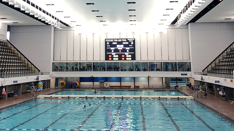The interior of the Pam Am Pool swimming pool.
