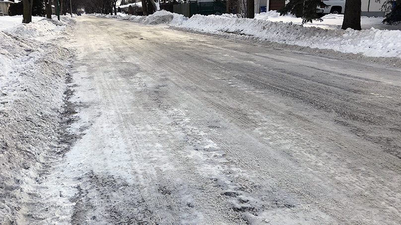 recently plowed street with windrows