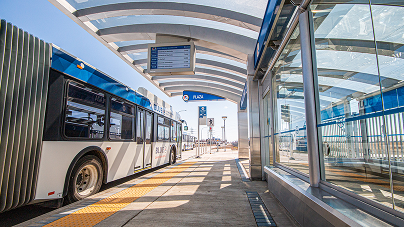 Rapid transit bus stopping 