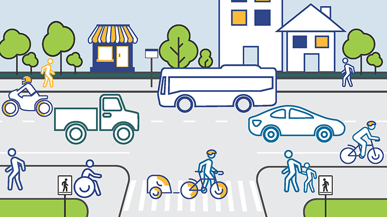 An illustrated view of a dynamic street scape