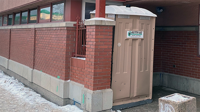 The temporary washroom at 222 Furby Street.