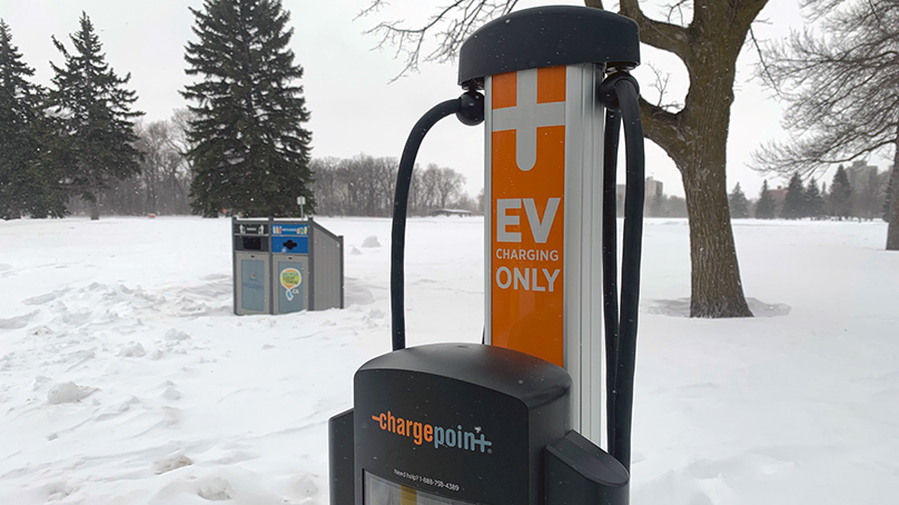 We've installed eight electric vehicle charging stations to use around Winnipeg that are free for use.