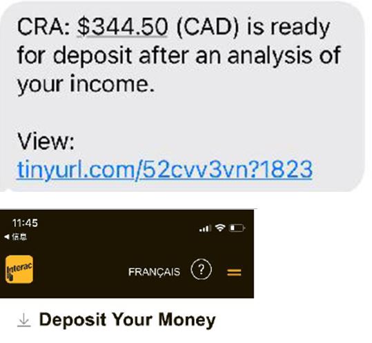a screenshot of a fraudulent CRA text message