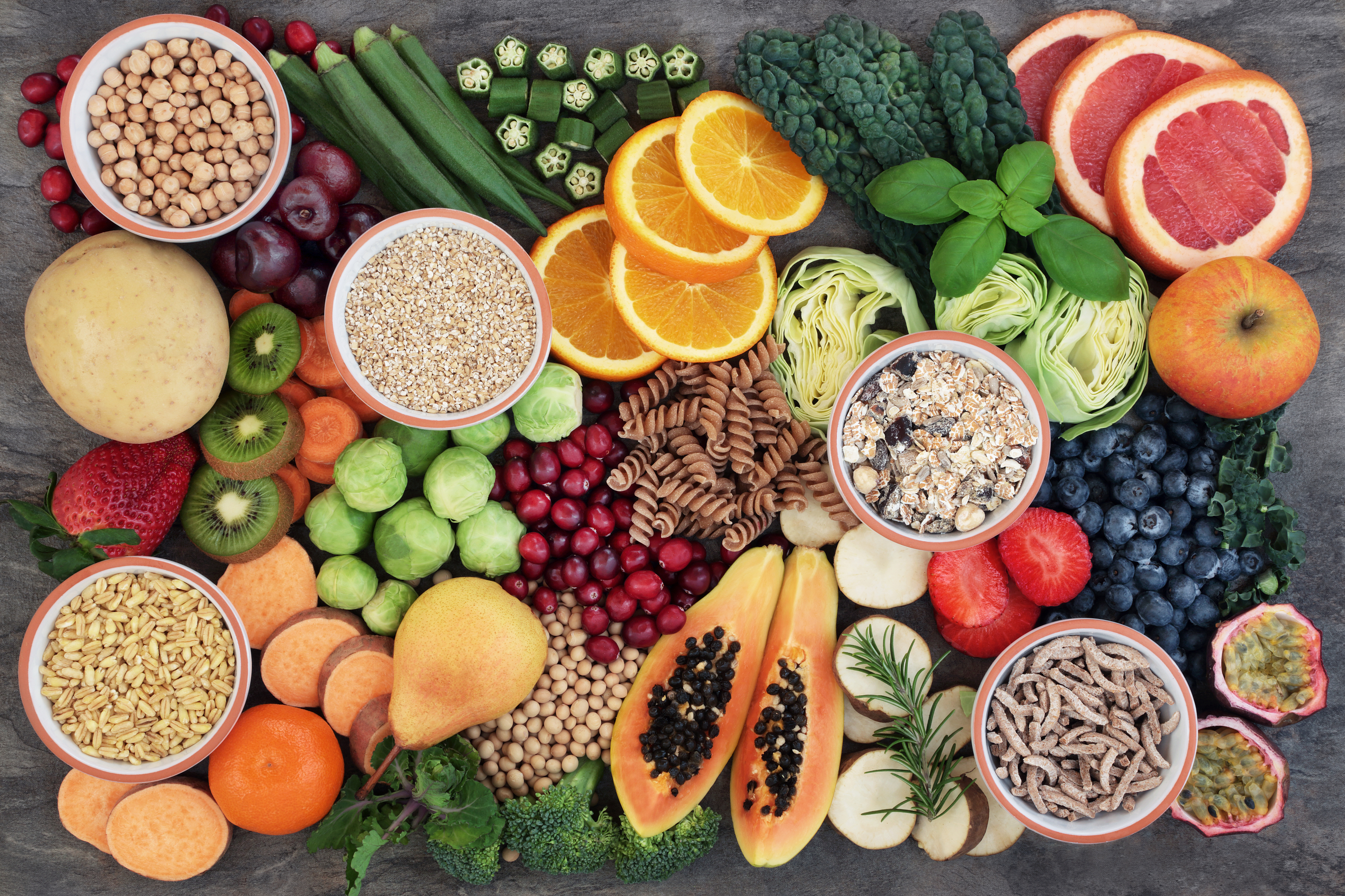 Fruits, vegetables and grains