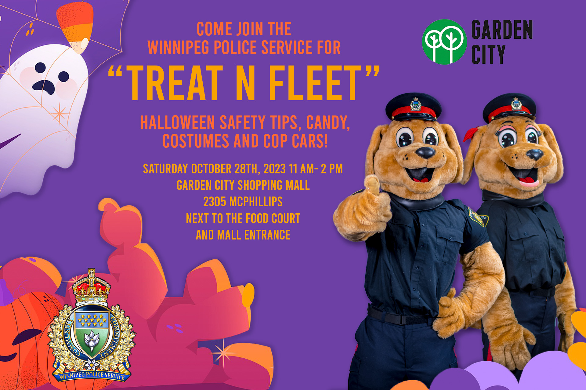 A poster with our mascots Safe 7 Scout as well as a friendly ghost. The wording matches the test on this page.