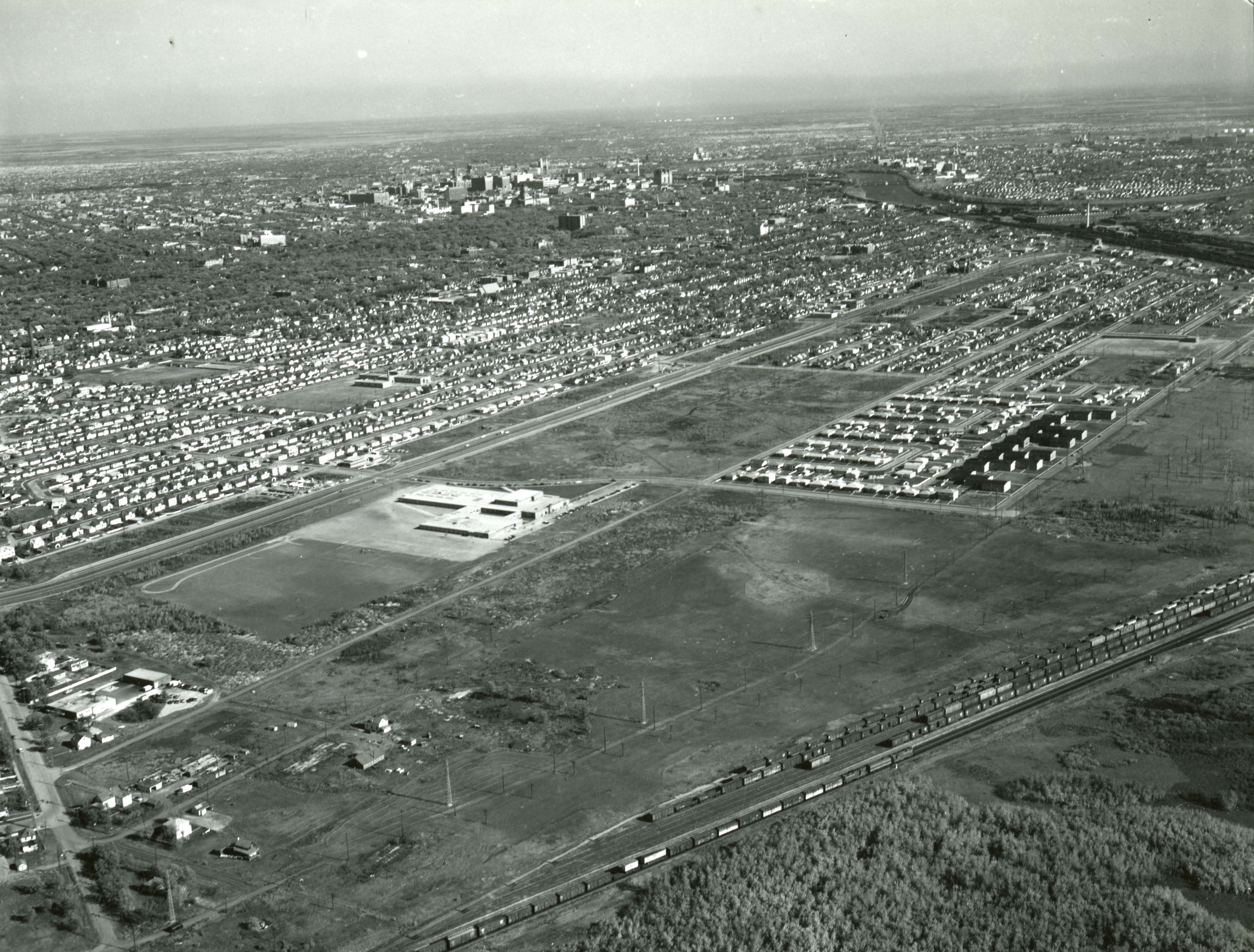 An aerial photo of a sparsely populated area.