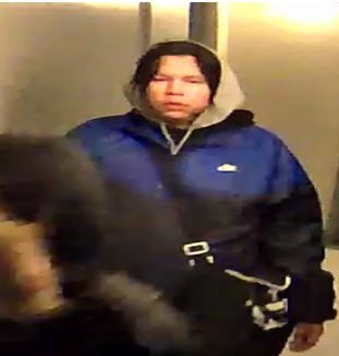 suspect 2 Jrayden Monias wearing blue jacket and hoodie
