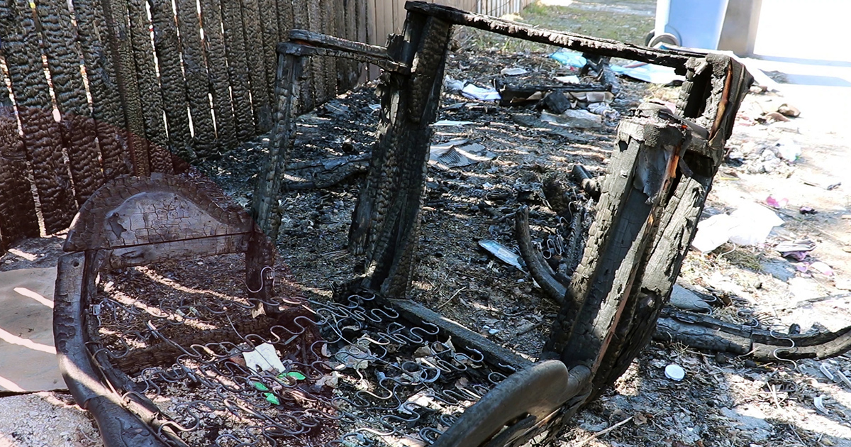 A charred chair