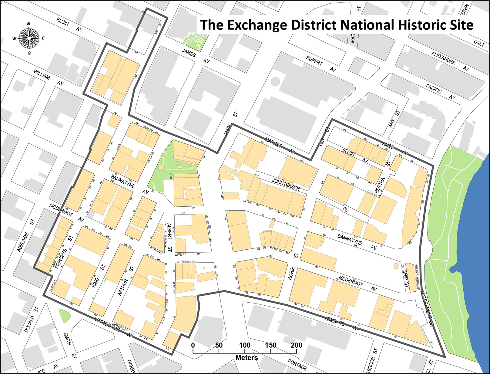 Boundary map of Exchange District, National Historic Site