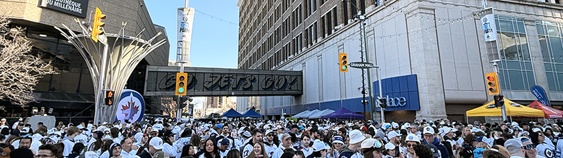 Winnipeg Jets hockey fans at the Whiteout Street Party