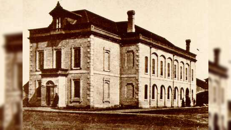 Winnipeg's first City Hall. Sepia tone image