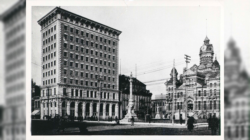 Winnipeg's second City Hall building. Black and white image.