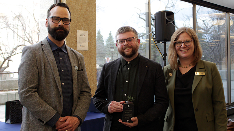 City employee Todd Demers accepting the University of Manitoba’s Extended Education Industry Placement Host award