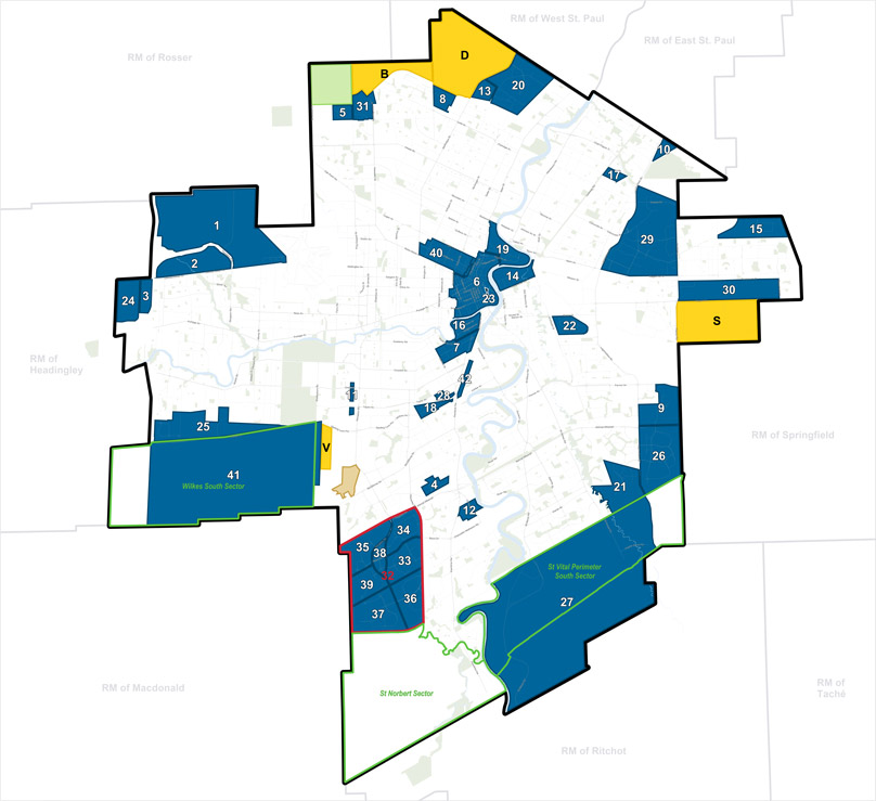 Map of local area plans in Winnipeg