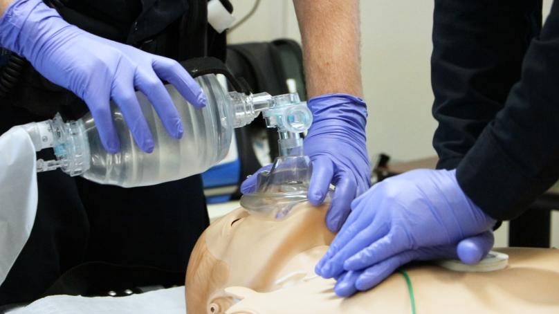 These two adults and a youth mannequins are part of the SIM training program.