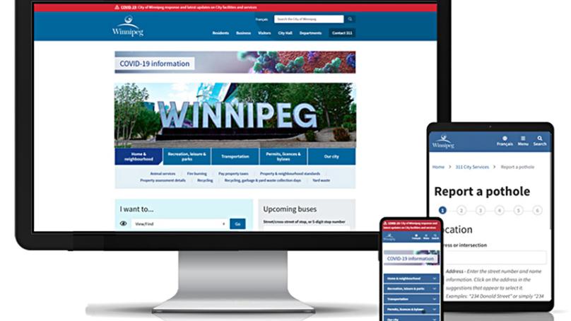 The new Winnipeg.ca is featured on desktop, tablet, and mobile devices