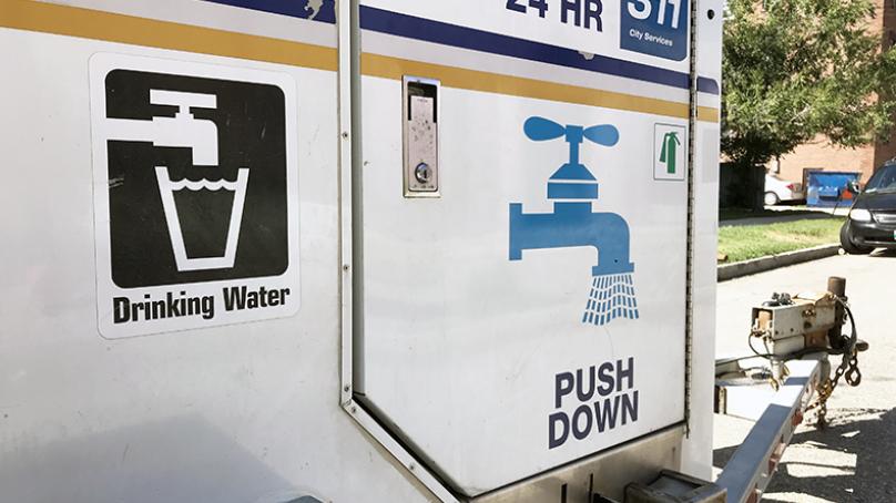 Closeup of temporary water tank