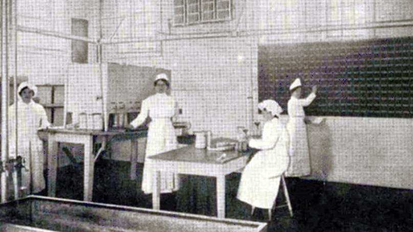 Staff in the Dispensary of the Babies Milk Depot, Department of Public Health, City of Winnipeg, 1916.