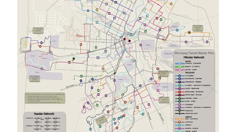 Winnipeg Transit Master Plan in an image about proposed Primary Network