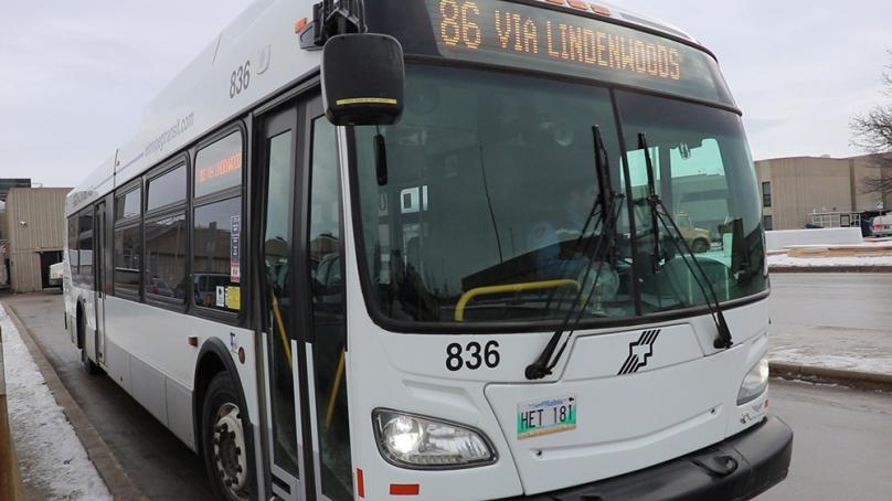 Winnipeg Transit bus stopped in winter
