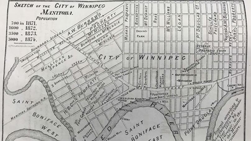 Old map of Winnipeg dating back to the 1870s