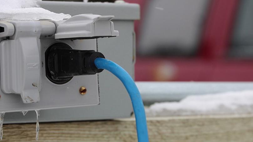 Plugged in extension cord in winter