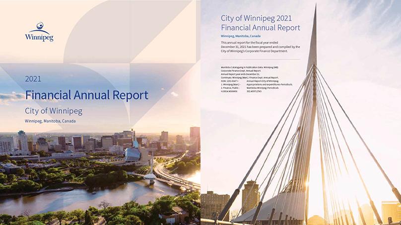 Cover of the 2021 Annual Financial Report with Winnipeg's skyline.