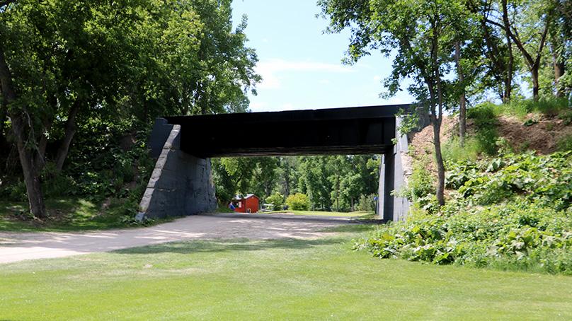 Old train bridge crossing a fairway