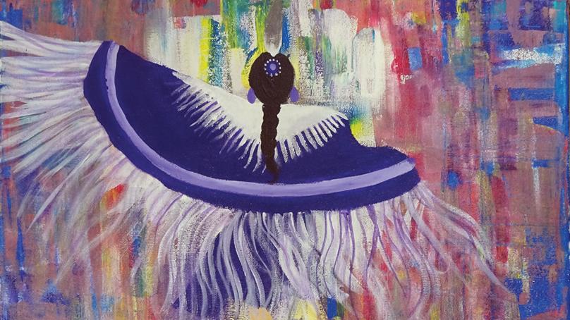Painting of indigenous dancer with shawl