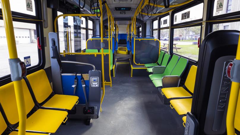 Colour coded seats on a Winnipeg Transit bus