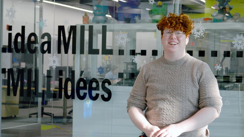 Maker-in-Residence, Raymond Lyttle, in front of the ideaMILL at Millennium Library
