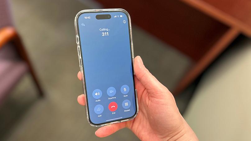 person holding a cell phone calling 311