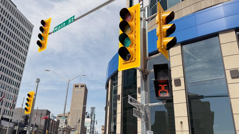 Traffic signal at Portage and Main