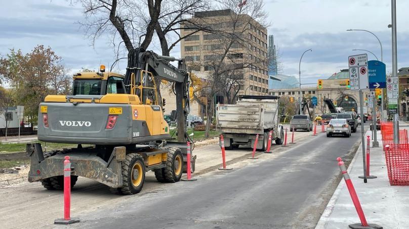 Construction crew on Broadway in east bound lane