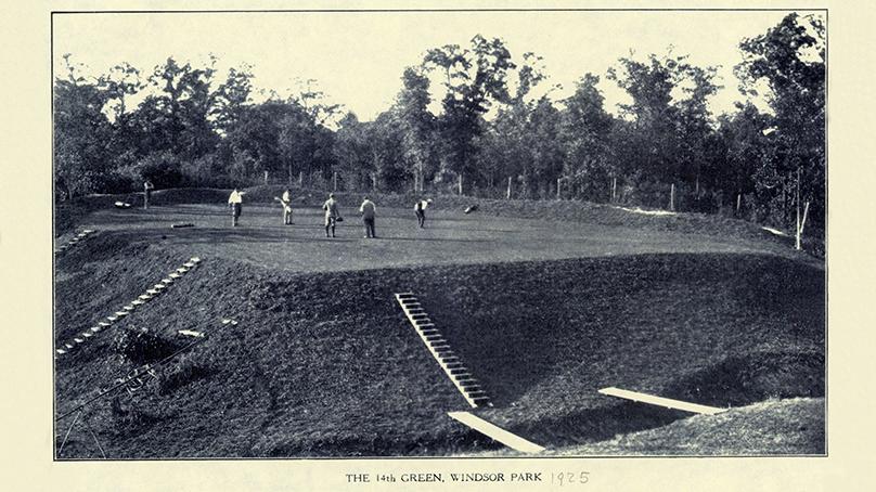 Golfers on the 14th green at Windsor Park golf course in 1925.