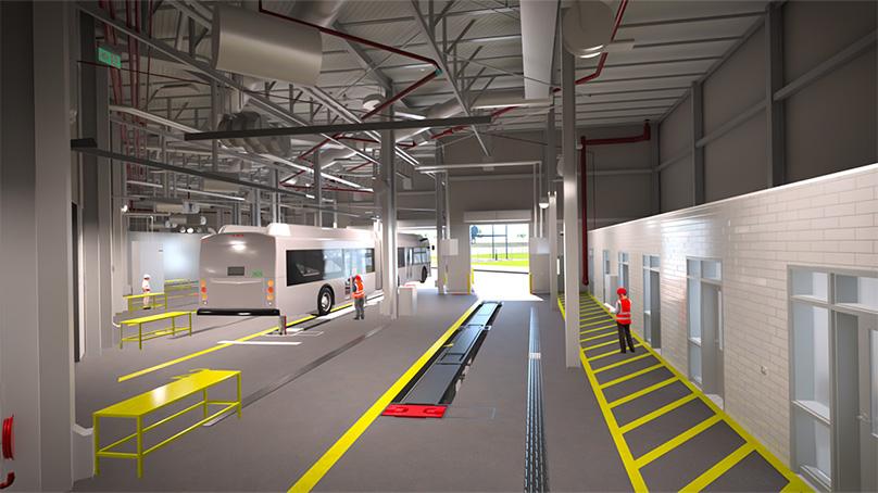 Inside view of artist rendering of the future Oak Point Transit Garage